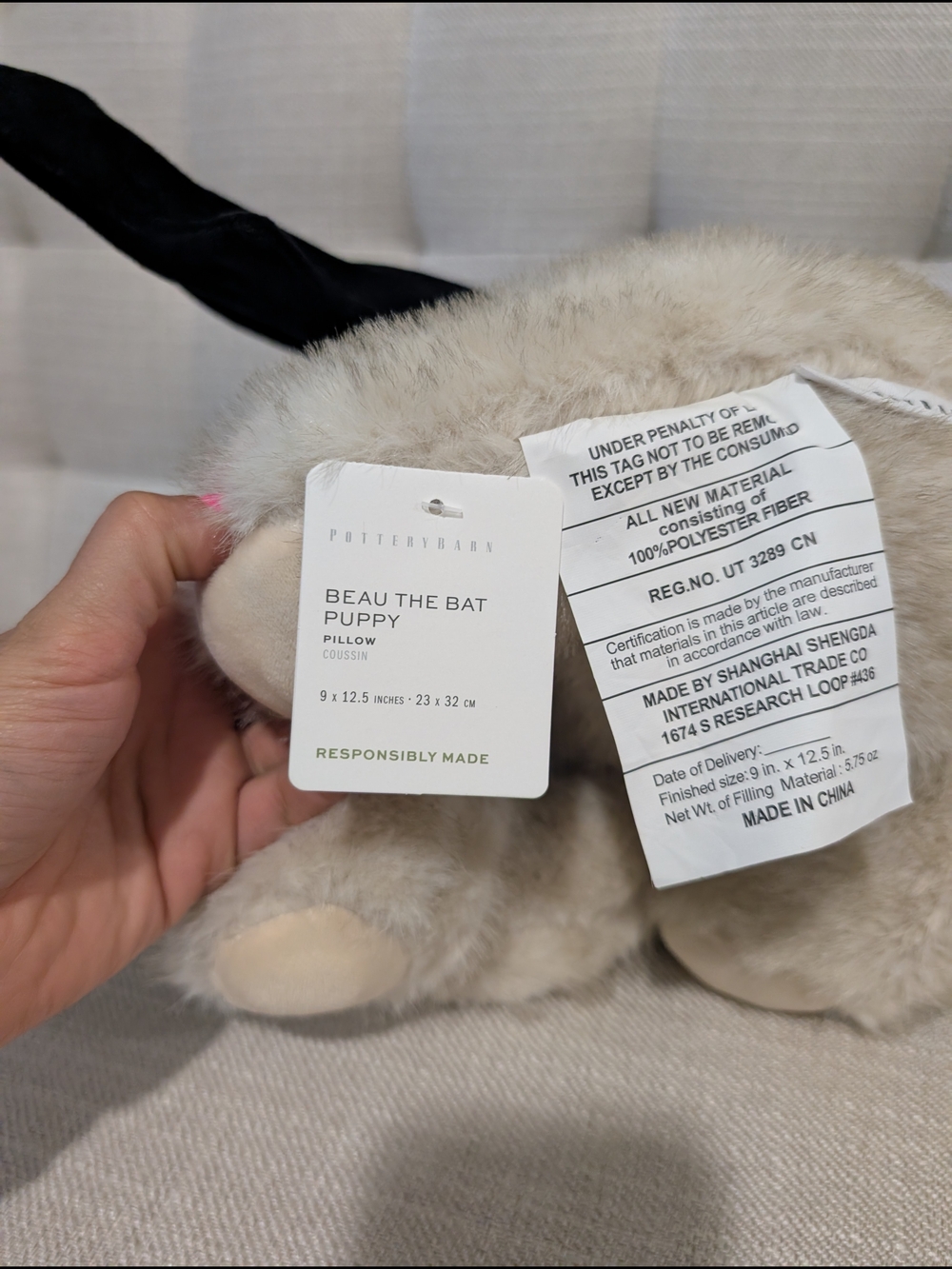 Pottery Barn Beau The Bat Puppy Pillow - Picture 7 of 10